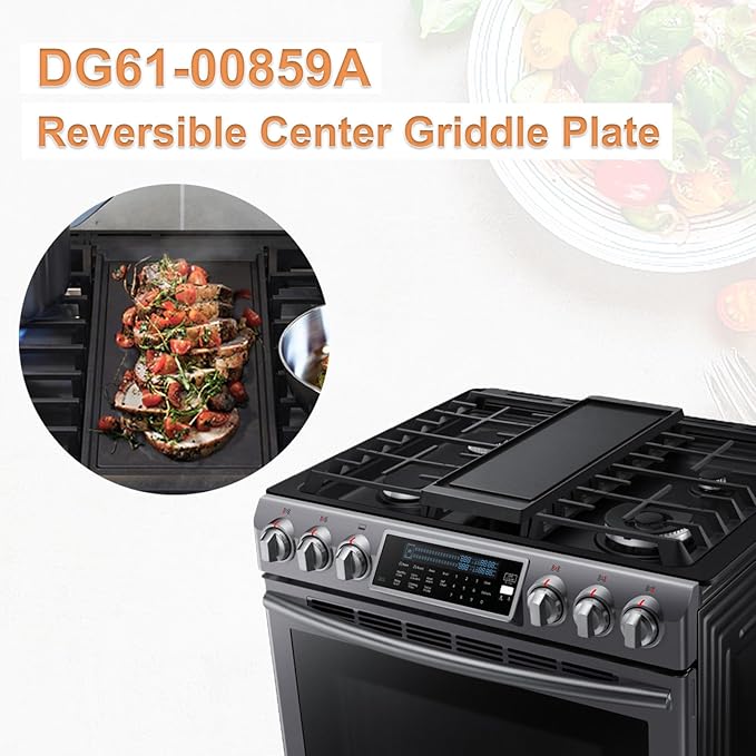 Atgestore DG61-00859A Reversible Griddle Replacement for Samsung Stove Parts Cast Iron Center Griddle Plate DG61-00859A Samsung Gas Range Cooktop Griddle NX58H5600SS NX58H9500WS Burner Flat Top Pan