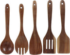 5 Pcs Natural Teak Wood Spatulas, Nonstick Wooden Spoons Premium Cooking Utensils, Heat Resistant Kitchen Utensil Set for Nonstick Cookware/Cooking Gifts
