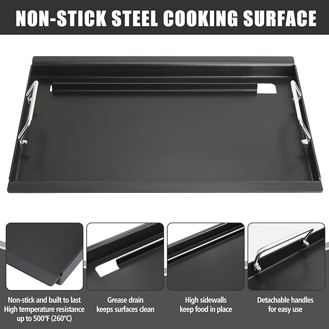 SafBbcue Full Size Griddle Inserts for Oklahoma Joes Longhorn Smoker Grill 15202029 16202046 1767150 Flat Top Griddle for Chargriller 5050 5650 3008 Member's Mark GR2234801-MM-00, Carbon Steel