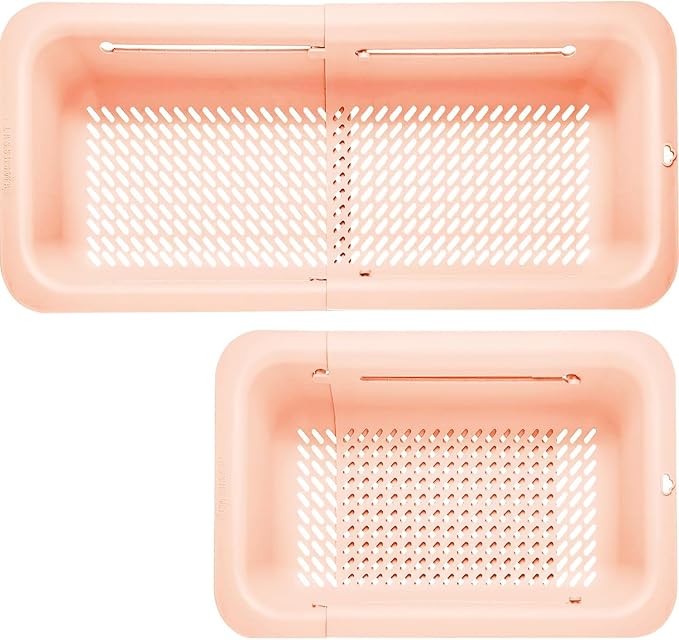 LASSHSWA Collapsible Colander for Kitchen, Over the Sink Strainer Basket for Kitchen, Fruit Pasta Food Strainer Expandable Plastic Colander BPA Free (Orange Pink)