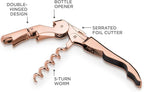 Viski Summit Double Hinged Waiters Corkscrew Wine Opener with Foil Cutter, Durable Stainless Steel with Built-in Bottle Opener for Beers and Soft Drinks, Home Bar, Kitchen, Travel, Set of 1, Copper