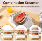 22L/23QT Electric Food Steamer, 3 Layers Food Steamer, 800W Commercial Stainless Steel Steamer, Large Capacity Breakfast Machine with Timer, for Home, Restaurant, Party
