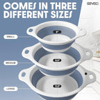 Gevoli Collapsible Colanders (3 Pack Set) Food Strainers with Over-Sink Water Draining Base for Pasta Fruits and Vegetables, White/Blue (3 Sizes, 3QT, 4QT and 5 Quart)