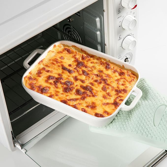 Sweejar Relief Casserole Dishes for Oven, Ceramic 9x13 Baking Pans Set for Cooking, Cake, Banquet and Daily Use, Rectangular Bakeware Set, Porcelain Baking Dish, Lasagna Pan Deep with Handles(Turquoise)