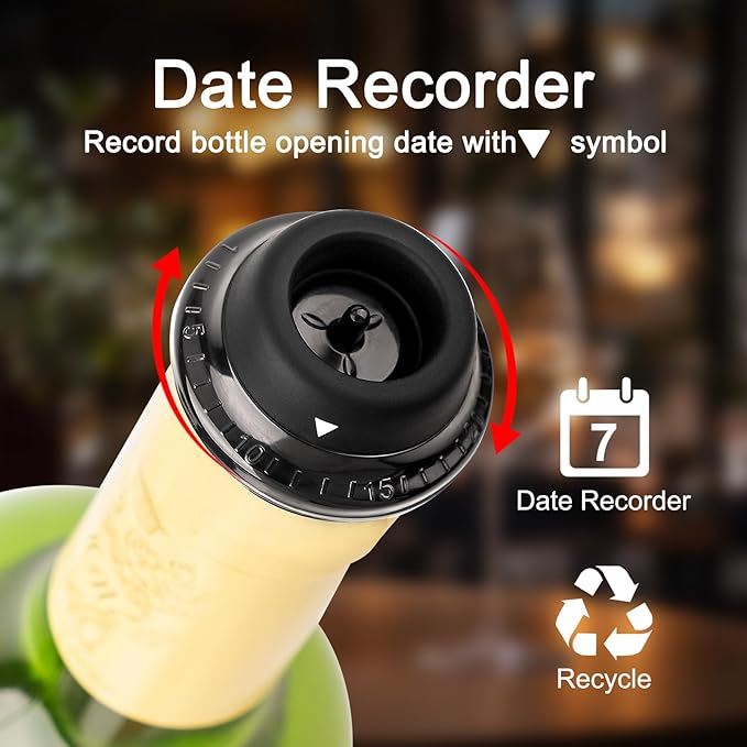 Electric Wine saver pump with 6 wine stoppers vacuum, wine preserver keep Your Wine Fresh for up to 10 Days, USB-C Rechargeable, 1 Pump 6 Stoppers Best Gifts for Wine Lovers, Black