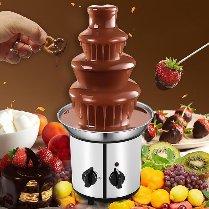 Chocolate Fountain Machine – Electric Stainless Steel Fondue Fountain, 4-Tier, 4-Pound Capacity for Chocolate, Candy, Butter & Cheese, Heated Bowl & Dual Controls