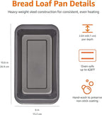 Amazon Basics Rectangular Nonstick Bread Loaf Pan for Baking Meatloaf with Even Heat Distribution, 9.5 x 5 Inch, Gray, Set of 2
