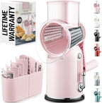 Zulay Kitchen Rotary Cheese Grater 5 Blade Cheese Shredder - Manual Hand Crank Cheese Grater With Reinforced Suction & 5 Interchangeable Drums - Easy to Use, Vegetable Chopper Round Mandoline Slicer