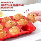 Silicone Muffin Pan for Baking: 24 Cup Muffin Pan with Metal Reinforced Frame, Regular Size Cupcake Egg Bites Molds for Baking, BPA Free Silicone Muffin Tray, Dishwasher Safe (2 Pack, Red)