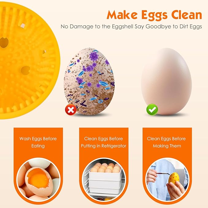 2 PCS Egg Washer for Fresh Eggs, Silicone Egg Brush Cleaner, Egg Cleaner Scrubber for Fresh Eggs, Reusable Multipurpose Washing Egg Tool for Fruits and Vegetables (Beige/Orange)