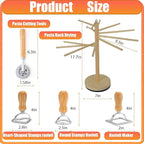 Rotary Pasta Drying Rack,Detachable Wood Pasta Rack with Pasta Molds & Stamps Ravioli with Pasta Cutter Wheel (4 pcs),Spaghetti Pasta Dryer Rack Collapsible Noodle Drying Rack Hanger Stand
