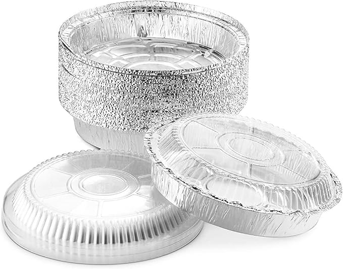 Mr Miracle Pack of 40 Disposable Aluminum Foil Pans with Clear Lids –9 Inch Circular Aluminum Pans, Ideal for Baking, Storing, Heating, Serving - Round Foil Pans with Lids