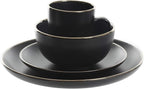 Gibson Home Rockaway 16-Piece Round Stoneware Dinnerware Set, Service for 4 – Black with Gold Rim Plates and Bowls, Microwave & Dishwasher Safe