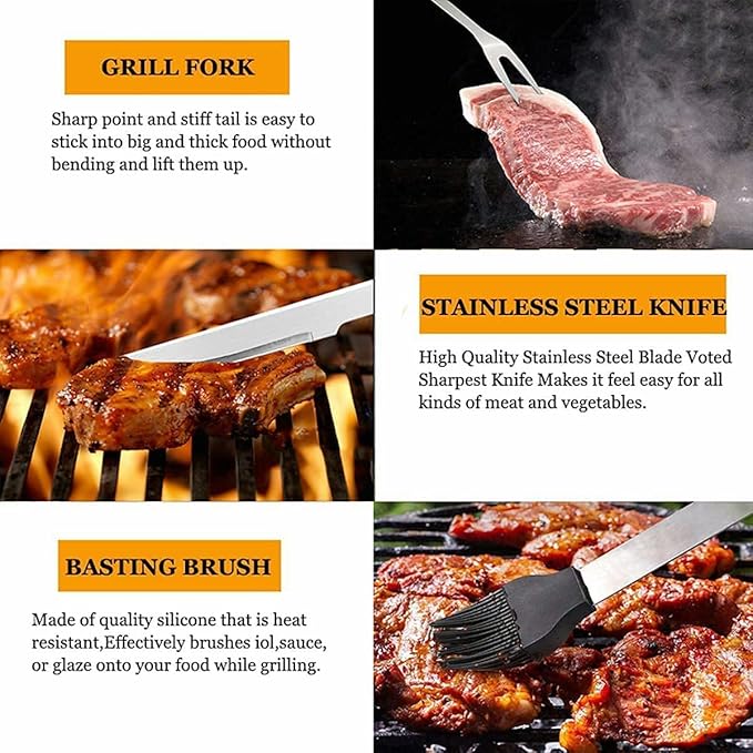 MUJUZE Grilling Accessories,Grill Utensils Set for Outdoor,Barbecue Tool Sets for Men,BBQ Accessories with Apron for Dad,Grill Tool Set,Grill Kit for Camping,Backyard