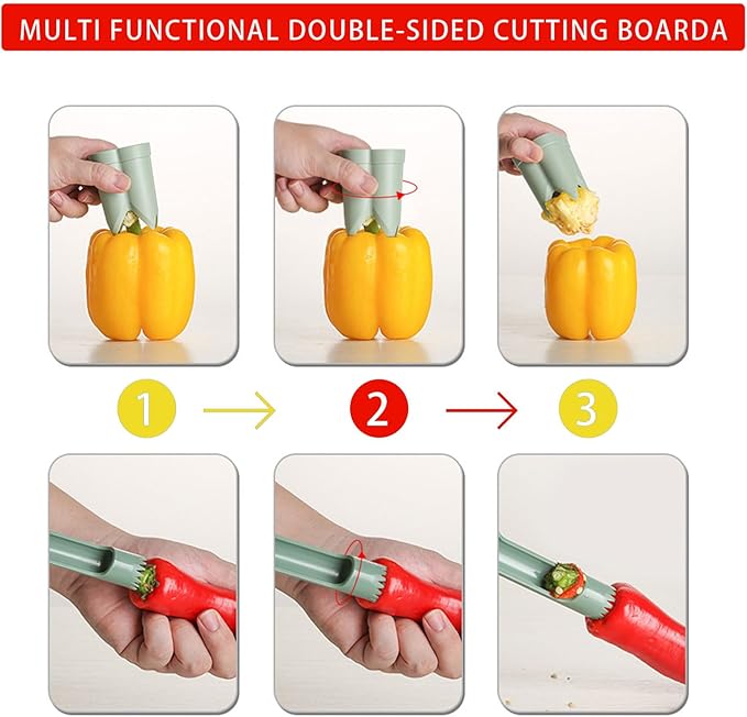 Pepper Corer, 2 in 1 Red Bell Pepper Seed Corer Remover Tool, Fruit & Vegetable Corers Quick Cave Tools for Jalapeno Cutter Deseeder, Red Yellow, 2 PCS