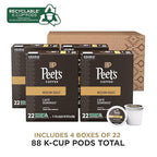 Peet's Coffee, Medium Roast Keurig K-Cup Pods - Café Domingo 88 Count (4 Boxes of 22 K-Cup Pods)
