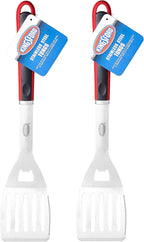 Kingsford Stainless Steel BBQ Grill Spatula, Wide Metal Blade for Confident Flips, Beveled Edge for Easy Slide Under Burgers and Fish, Comfortable Red and Black Grip, Hanging Loop - 2 Count