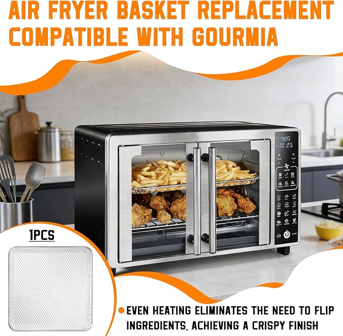 Air Fryer Basket Replacement Compatible with Gourmia GTF7655 GTF7460 GTF7465 GTF7520, Toaster Oven Accessory Parts(Oven with 17 Cooking Presets)Fit for 24L Capacity 1700W French Door Digital Air Fryer