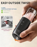 CIRCLE JOY Gravity Electric Salt and Pepper Grinder Set Rechargeable Automatic Pepper Mills with External Adjustable Coarseness, 176ml Large Capacity, Bright LED Light
