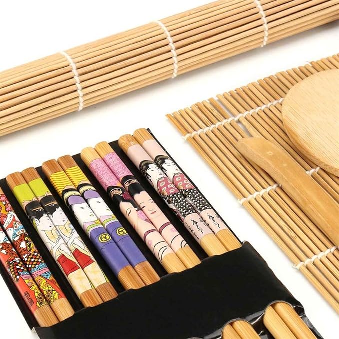 Zerodis Sushi Rolling Mat Kit Tool Gadget Sets Tools Effortless Rolling for Beginners and Family Cooking At Home or Restaurants Sushi Mat Kit Making Kitchen (Assorted Color)