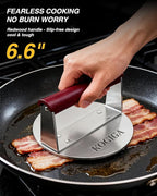 Smash Burger 1.56LB - 6 Inch Stainless Steel Burger Smasher Tool, Easy to Handle Griddle Press & Steak Weight with Beechwood Handle for Perfect Smashburgers, Bacon & Sandwich Press
