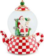 MACKENZIE CHILDS Snow Globe, Christmas Decor for Living Room, Check It Out Teapot