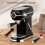 KITCHMIX Espresso Machine with Milk Frother ，20 Bar Stainless Steel Espresso Maker with Milk Frother Steam Wand, Espresso Coffee Machine with Removable Water Tank (Black)