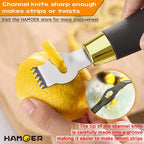 Zester Grater & Channel Knife Kitchen Bar Tool Set for Parmesan Cheese Lemon Garlic Nutmeg Chocolate Citrus Cucumber Radish Ginger Crushed Scraping Rubber Ergonomic Curved Handle Black