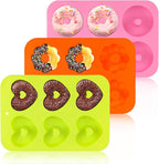 3 Pack Silicone Donut Pan, Non-stick Doughnut Molds for Baking, 6 Cavity Donut Maker Muffin Cupcake Bagel Making Tray (Pink, Orange, Green)