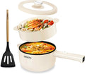 Dezin Hot Pot Electric, 2L Non-Stick Sauté Pan, Rapid Noodles Cooker, Mini Portable Pot for Steak, Egg, Fried Rice, Ramen, Oatmeal, Soup with Power Adjustment & Spatula, College Dorm Room Essential