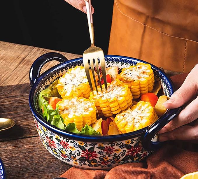 Red Daisy Flower Vintage Style Ceramic Bakeware Casserole Dish Baking Pan Lasagna Pans Baking Dish with Handles for Oven/Cooking/Kitchen-1 PCS, 32 OZ
