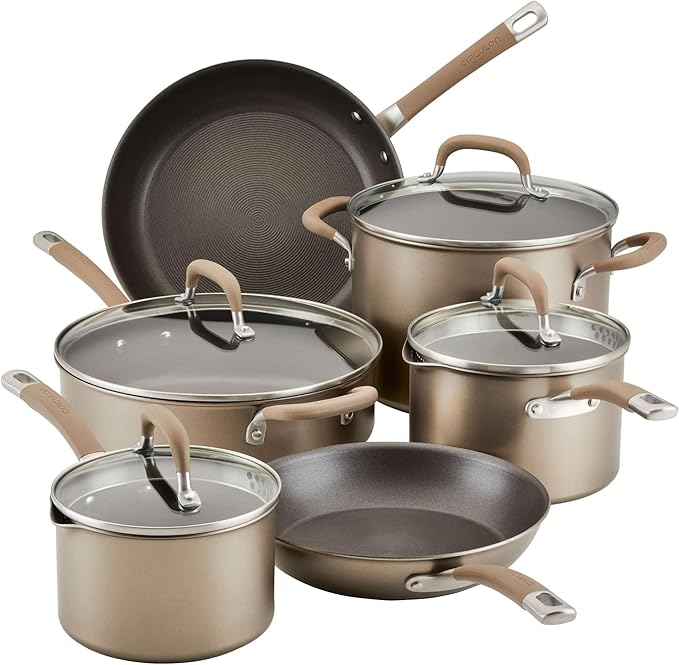 Circulon Premier Professional Hard Anodized Nonstick Cookware Induction Pots and Pans Set, 10 Piece, Bronze