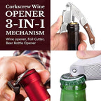 Waiters Corkscrew Wine Opener - Double-Hinged Fulcrum 3-In-1 Cork Screw Wine Bottle Opener Heavy Duty Stainless Steel & Classic Rosewood. Serrated Foil Cutter. Beer Opener. Magnetic Gift Box