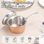 Mini Sauce Pan with Lid, Tri-Ply Stainless Steel Pot with Stay-Cool Handle & All Cooktop Compatibility (Gas, Ceramic, Electric) - Copper