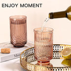 JOVGANK Amber Vintage Glassware Set of 6-17Oz Brown Water Drinking Glass, Art Deco Ripple Highball Glass, Whiskey Cocktail Glasses, for Bar Ice Coffee Juice, Housewarming Gifts and Mother's Day Gift