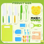 Hilsoeet 26PCS Kids Knives for Real Cooking, Wooden Kids Kitchen Knife Set Include 4 Serrated Edges Plastic Toddler Knives, Cutting Board, Y Peeler, Egg Beater, Toddler Food Picks and Cream Scraper