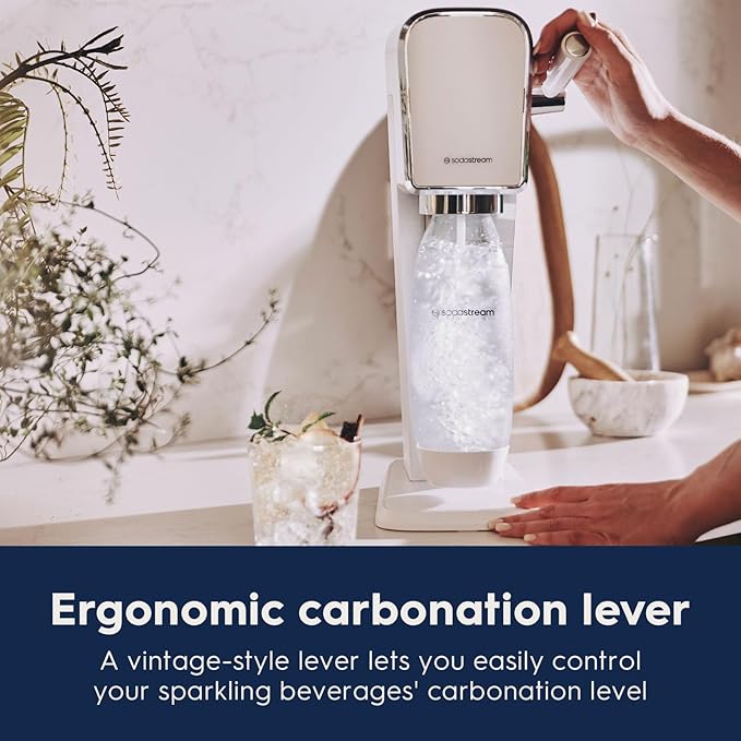 SodaStream - ART Sparkling Water Maker | VALUE BUNDLE | CQC CO2 system | Includes 2x CO2 Cylinders, 2x 32 Fl Oz Dishwasher Safe Bottles, 2x Bubly Flavor Drops | Combine with Pepsi Flavors | White