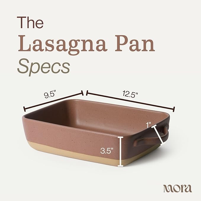 Mora Ceramic Baking Dish with Handles For Casserole, Lasagna, Gratin, Broiling, Roasting, and Baking. Large 9x13 in Pan, Extra Deep - Porcelain Serving Bakeware from Oven to Table. Freezer Safe - Terracotta
