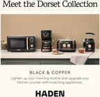 Haden Dorset 4 Slice Wide Slot Stainless Steel Toaster with Adjustable Browning Control & Non-Slip Feet, Black & Copper