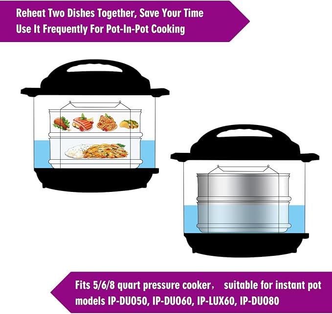 Aozita Stackable Steamer Insert Pans with Sling for Instant Pot Accessories 6/8 qt - Pot in Pot, Baking, Casseroles, Lasagna Pans, Food Steamer for Pressure Cooker, Upgrade Interchangeable Lids