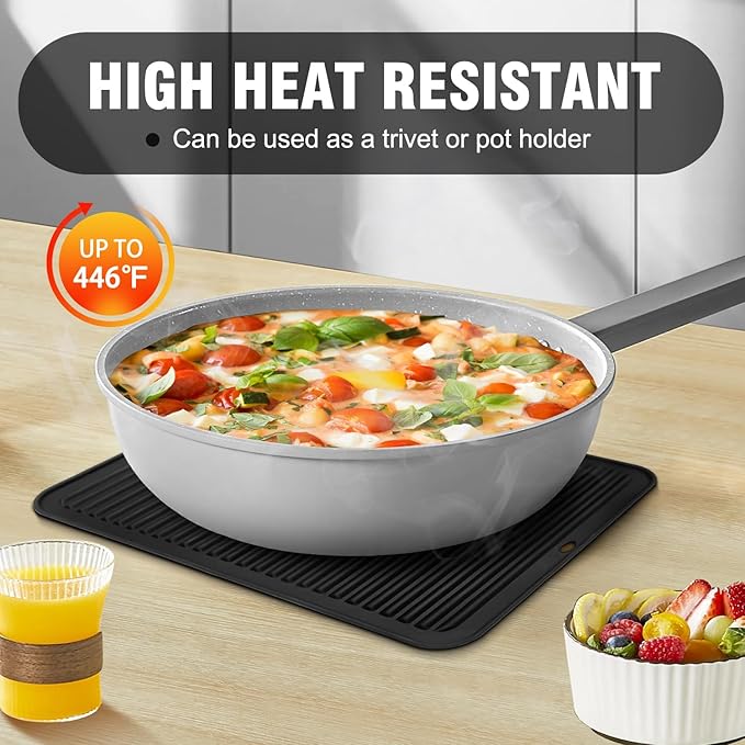 Walfos XXL Silicone Trivet 16 Inch and Trivets Mats 12 Inch, Trivets for Hot Pots and Pans, Heat Resistant Pot Holders Hot Pads for Kitchen Quartz Countertops, Hot Dishes, 3 Pack