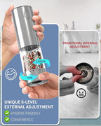 CIRCLE JOY Electric Salt and Pepper Grinder Set Rechargeable Stainless Steel Salt and Pepper Shakers with LED Light and Storage Base, External Adjustable Coarseness for Hygienic Easy Use