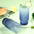 Large Capacity 16 oz Hobnail Drinking Glasses Set of 6, Vintage Glassware Drinking Glasses, Gradual Gray-blue Water Glasses Tumbler, Cups for Kitchen, Juice, Beer, Cocktail, Whiskey