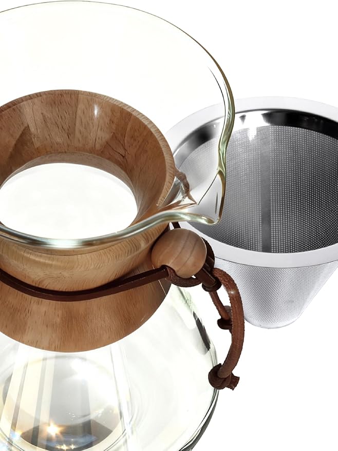 AGOGO Pour Over Coffee Maker Glass - Barista Kit with 304 Stainless Filter for Home, Office, Camping, Cafes - Easy Clean Coffee Dripper Set (Soft Towel&Brush) (34oz Slim Shape w/SS Filter)