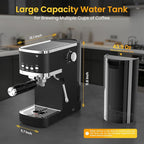 Espresso Machine 20 Bar Temperature Time LED Display Espresso Maker with Adjustable Extraction Temperature Stainless Steel Coffee Machine with Powerful Steam Wand for Cappuccino Latte for Black