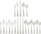 Amazon Basics Silverware Set, Stainless Steel Flatware, Dishwasher Safe, Easy to Clean, Service for 4, 20-Piece Forks and Spoons, Pearled Edge
