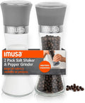 IMUSA Salt Shaker and Pepper Grinder Set – 2 Pack Glass Salt Shaker and Pepper Mill Set, Manual Adjustable Ceramic Core Pepper Grinder, 6 oz Capacity, Refillable Salt and Pepper Set for Kitchen