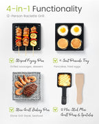 Raclette Table Grill - Indoor Electric Grill Griddle - Nonstick Extra Large Reversible 4-In-1 Outdoor Dishwasher Safe with Cheese 12 Paddles 12 Spatulas for 12 Person, FD-12RN1650