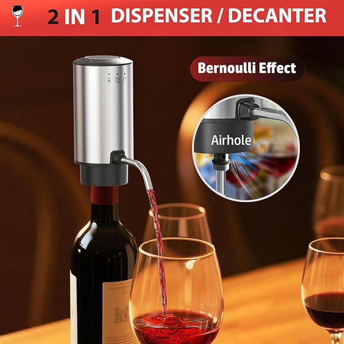 Vinflow Electric Wine Aerator decanter,Rechargeable electric wine decanter with Pourer,Measured Wine Aerator Pourer Spout with Base & Hold-to-Pour Modes for Wine Lovers