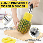 AUBENR Premium Pineapple Corer and Slicer Tool - Sharp Pineapple Cutter with Serrated Tips - Easy to Use and Clean - Stainless Steel Core Remover for Pineapple - Core Fruits with Ease(Black)